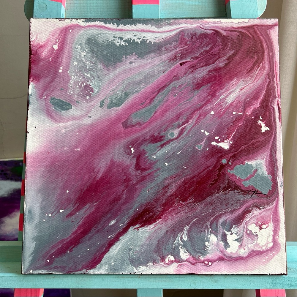 Maroon & Gray Abstract Acrylic Fluid Painting Art Home Decor OOAK 🌬️✨